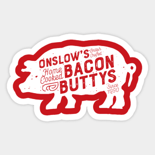 Onslow's Bacon Butty - Pig Design (White on Red) Sticker